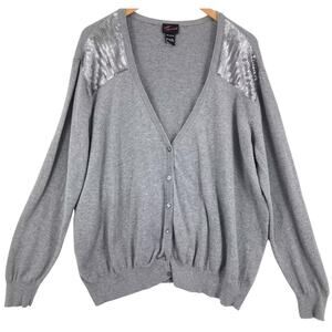 Torrid Cardigan Plus 2X Gray Sequined Accent Button Up Long Sleeves Sweater
